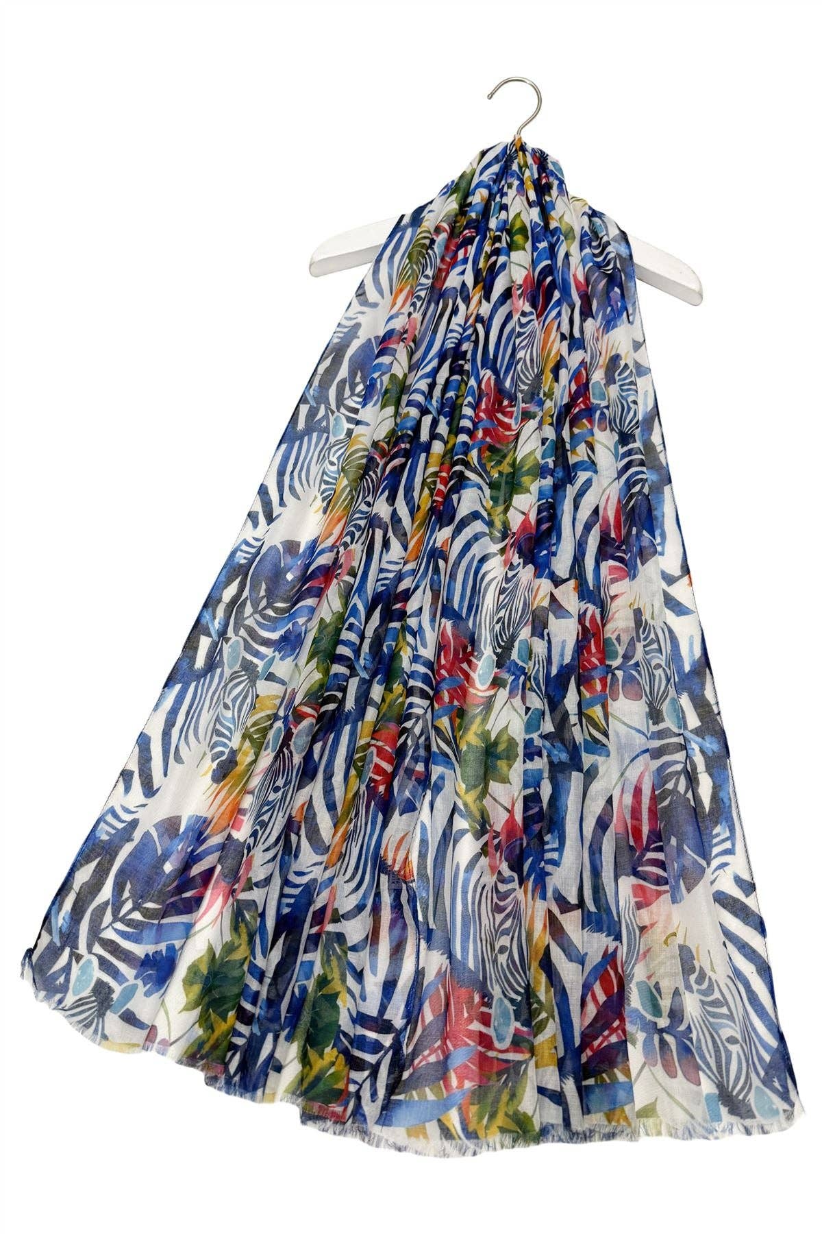 Blanc Écharpe effilochée à imprimé zèbre safari en vente sur Faire0