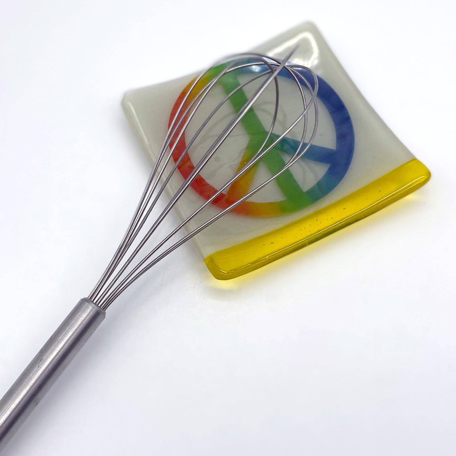 Kiku Handmade | Contemporary Fused Glass Home Goods - Wholesale Decorative Plate/Dish/Bowl - Rainbow Peace Symbol Fused Glass 4.5" Catch-all Dish1