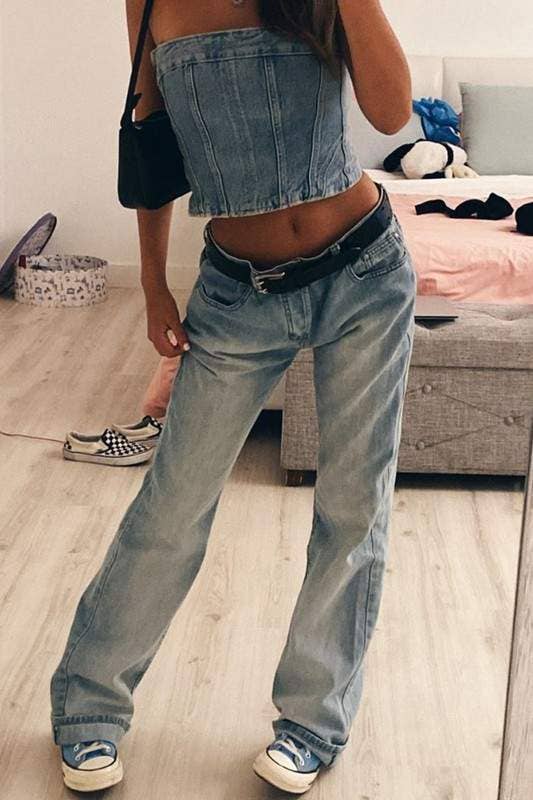 BLUE denim bustier tube top for wholesale on Faire3