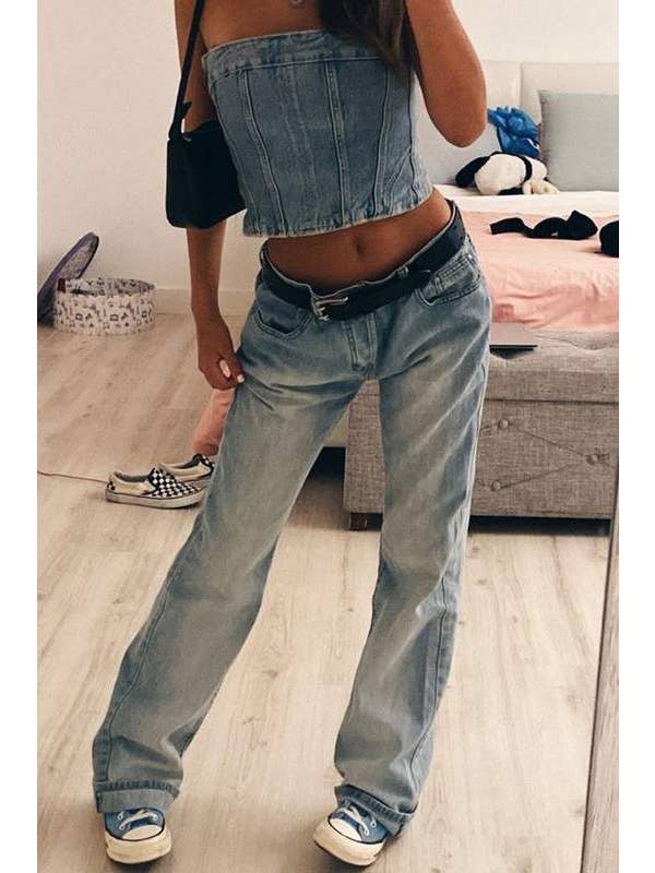 BLUE denim bustier tube top for wholesale on Faire3