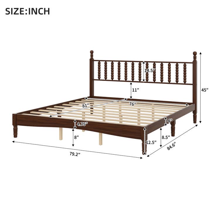 39F Inc. - Wholesale Bed - Retro Wood Platform Bed King/Queen/Full & Nightstand, Walnut21
