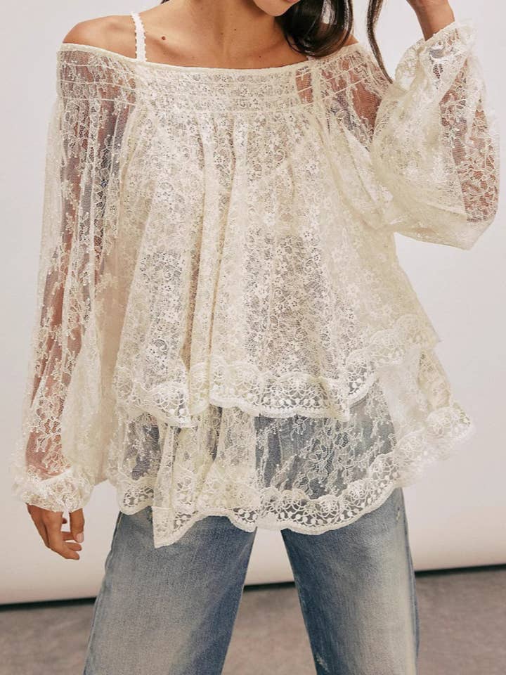 Ladies Solid Color Lace String Tie Bowknot Blouse Top for wholesale by Sweetkama