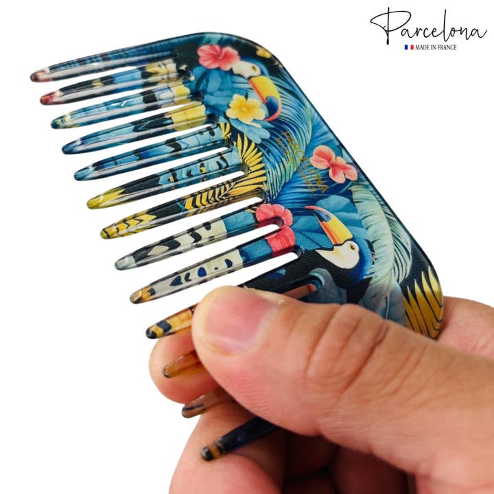 Parcelona - Wholesale Hair Brush/Comb - Parcelona Wide Tooth Comb Tropical Toucan Floral Print Comb for Thick Curly Hair80