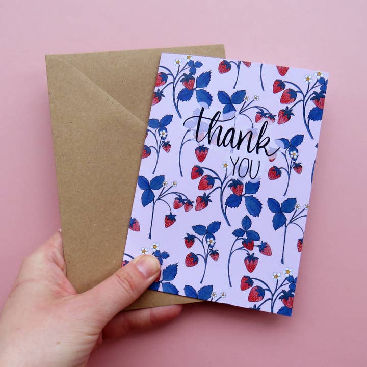 Erdbeerpflanze Danke Grußkarte für den Großhandel von Kathryn Churn Designs