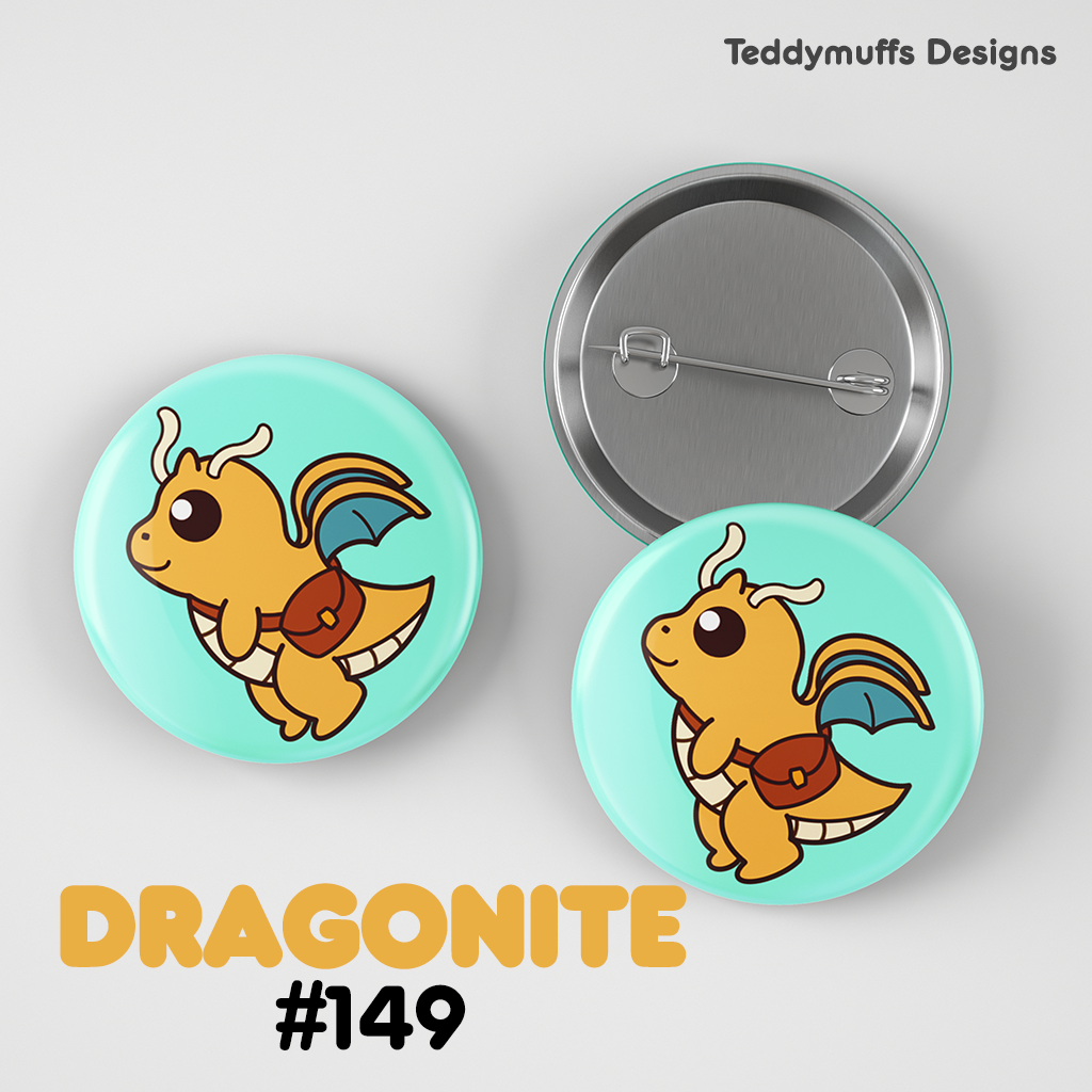 Teddymuffs Designs - Wholesale Lapel Pin/Button - Dragonite Button Pin | Pokemon | Pokémon0