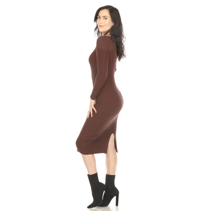 WHITE MARK – Vestido - Mulher por atacado – Vestido feminino de manga comprida midi com nervura16