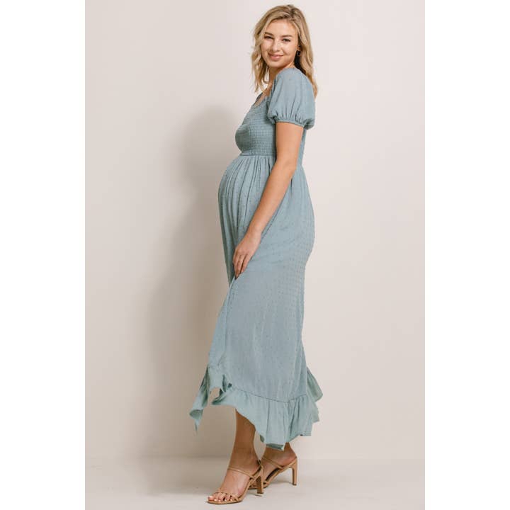 Hello Miz - Wholesale Dress - Maternity - Square Neck Puff Sleeve Maternity Maxi Dress