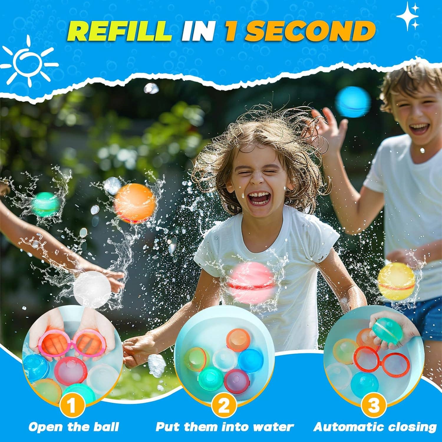 Lelaffet - Wholesale Beach/Pool Toy - Kids & Baby - 6 PCS Reusable Water Balloons, Refillable Silicone Water Bal2