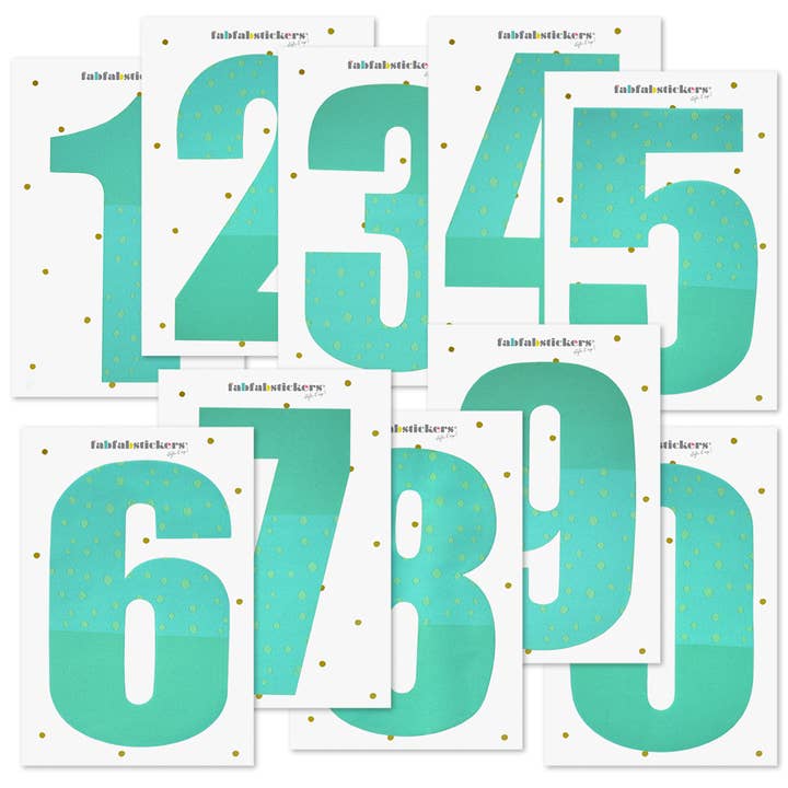 JERN KLISTERMÆRKER - NUMRE PACK MYNTE/TURKIS for engroshandel hos Fabfabstickers