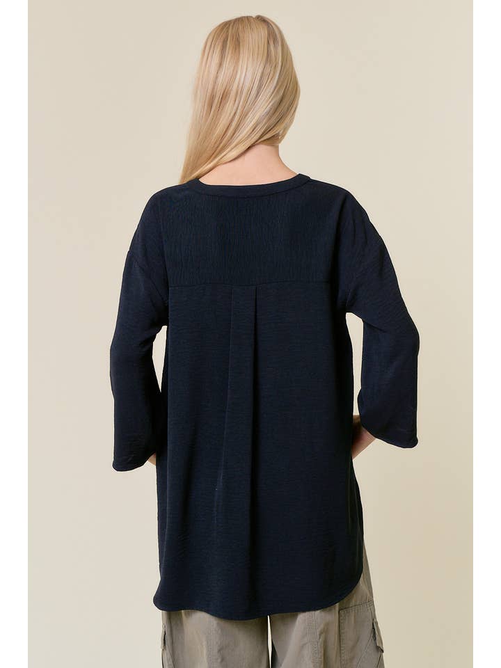 Doe and Rae - Wholesale Tunic - Women's - HALF BUTTON HI-LO BLOUSE - 43942T10