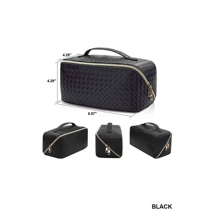 42POPS - Wholesale Makeup/Cosmetic Bag - .SI-26420 Woven Vegan Leather Cosmetic Makeup Travel Bag