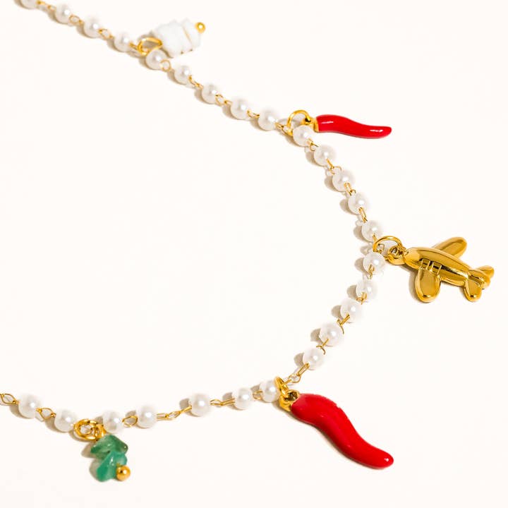 Red Praiano 18K Gold Non-Tarnish Pepper Charm Pearl Necklace for wholesale on Faire