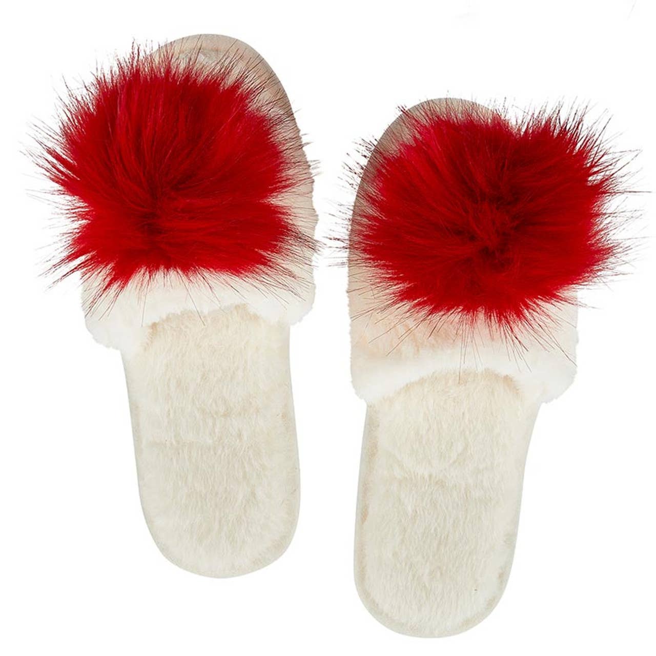 Bella Sleep + Spa - Wholesale Slippers - Women's - Plush Slippers - Ivory with Red Pom Pom1