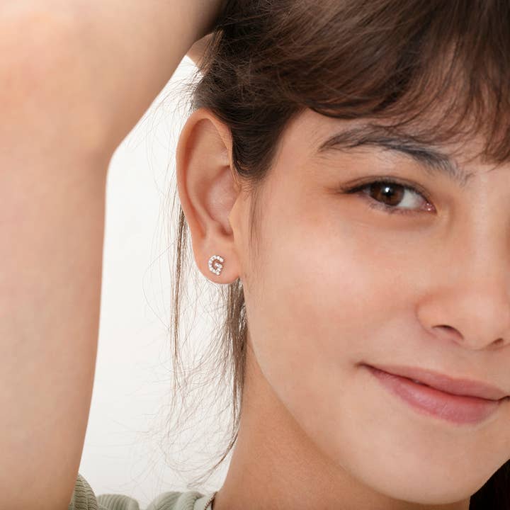 In Season Jewelry - Wholesale Earrings - Kids - CZ Letter Initial Girls / Kids Earrings - Sterling Silver28
