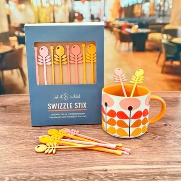 Mod Lounge Paper Company - Wholesale Drink Stirrer - Pink Flowers Mid Century Acrylic Drink Stirrer Swizzle Stix1