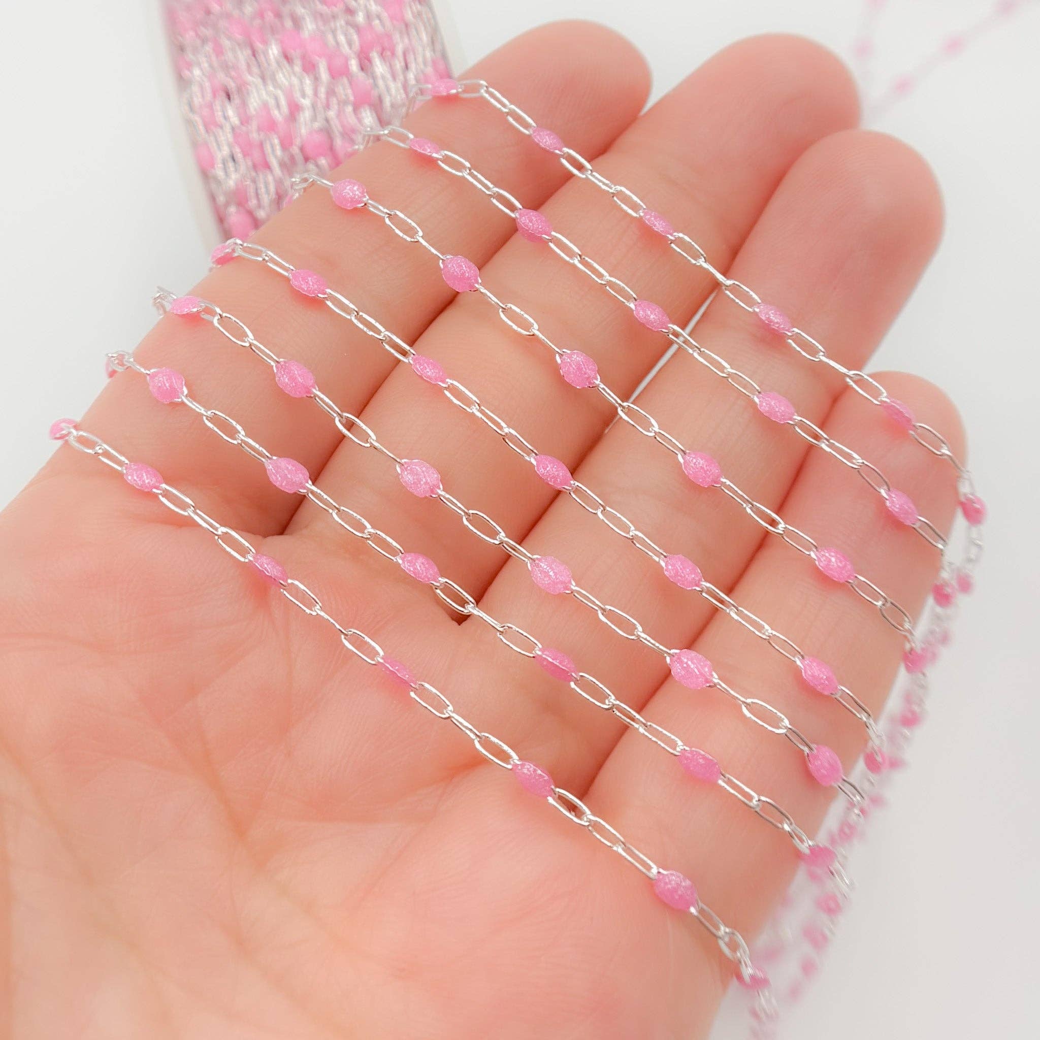 Tresor Jewelry Inc. - Vente Collier maille et chaîne - V250RSSS. Chaîne à maillons en argent sterling couleur rose avec émail pailleté3