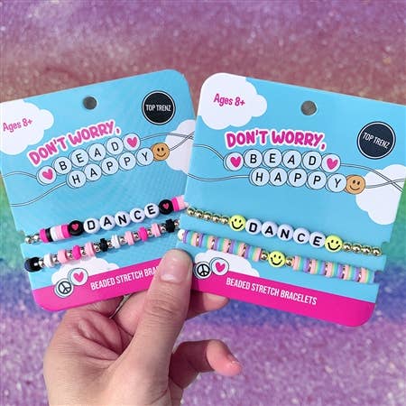 Top Trenz Inc - Wholesale Beaded Bracelet - Kids - Don't Worry Bead Happy-Stretch Beaded Bracelets- Dance Pack