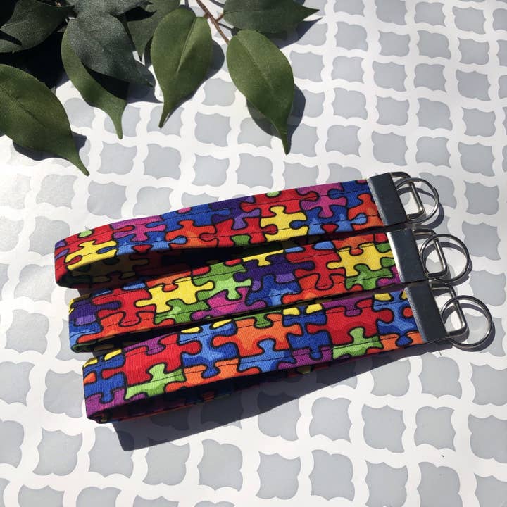 Puzzle Print Fabric Wristlet Keychain, Key Fob for wholesale by MDStickerShop