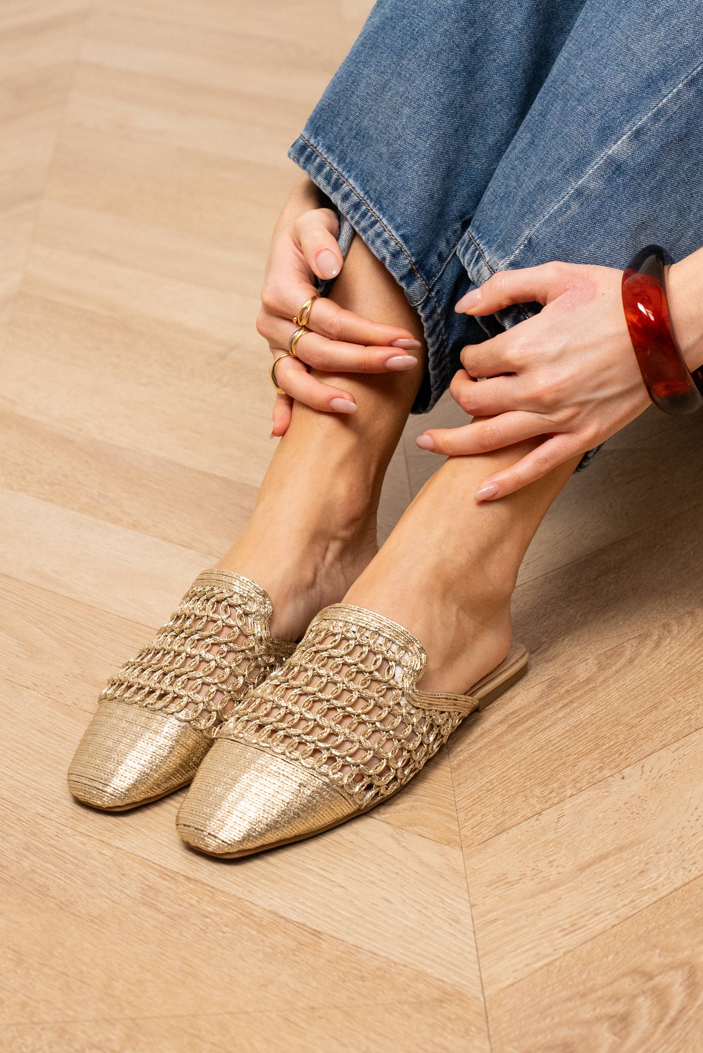 Sort Flade mules i farvet mesh QQ-229 for engroshandel på Faire0