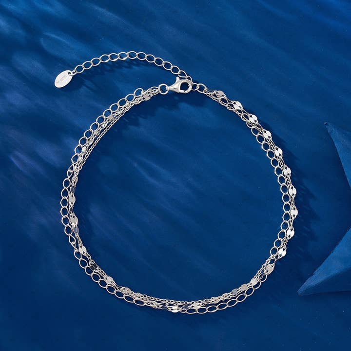 Gioiellin - S925 Silver Jewelry - Wholesale Anklet - S925 Silver 14k Gold Plated 3-Layer Stacking Anklet4