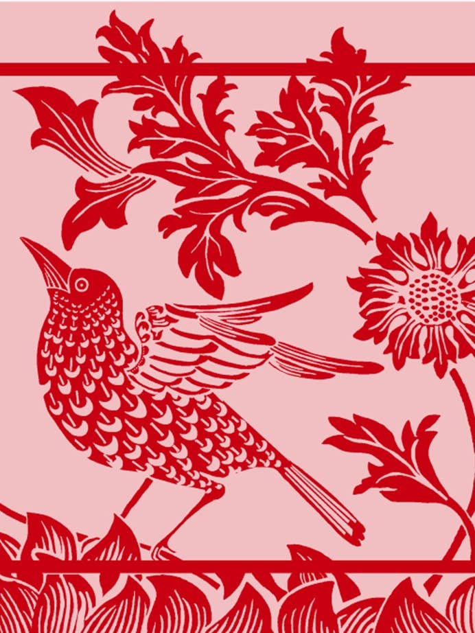 Red Twiggy Bird Jacquard Tea Towel for wholesale by Mierco European Linens