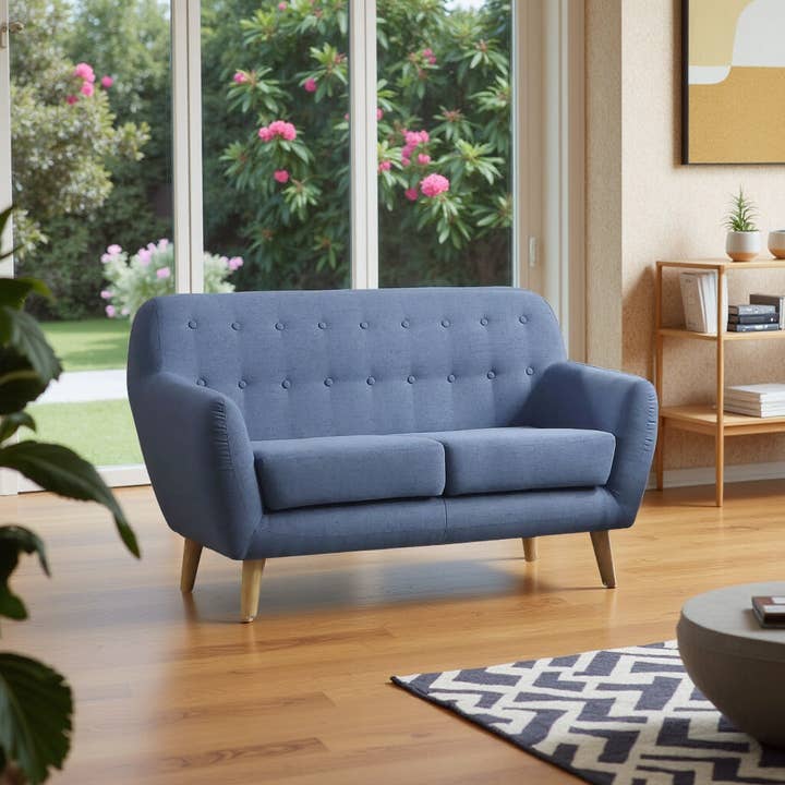 Greenwestons - Wholesale Sofa - Modern Mid-Century Tufted Linen Loveseat with Wooden Legs2