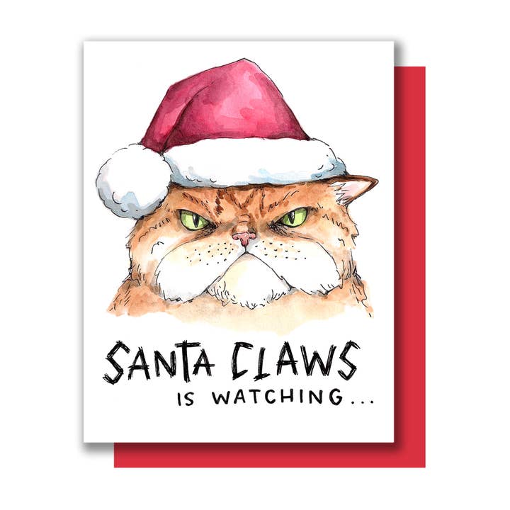 Santa Claws Cat Holiday Card BOXED SET of 8 for wholesale by Paper Wilderness