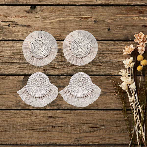 The Sun & The Moon Macramé Coaster Set | Neutral Bestseller for wholesale by Bonjour Namaste