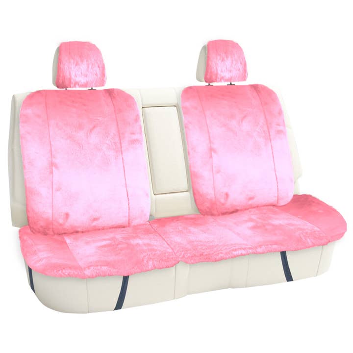 Doe16 Faux Rabbit Fur Car Seat Cushions - Rear Set Pink for wholesale by FH GROUP