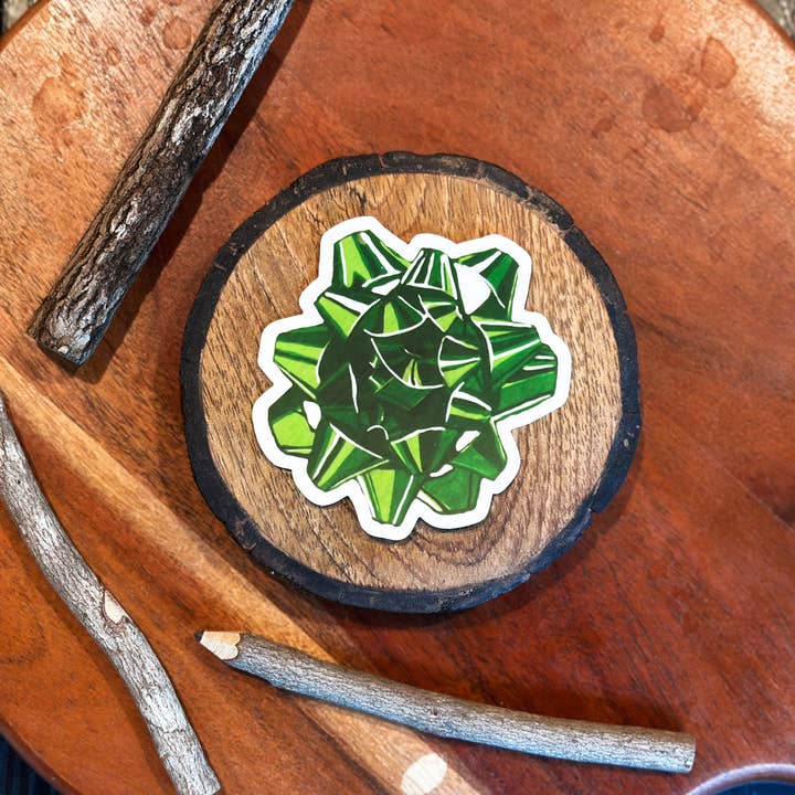 Adesivo in vinile con fiocco verde trasparente per la vendita all'ingrosso da parte di Drfrankensara Illustration