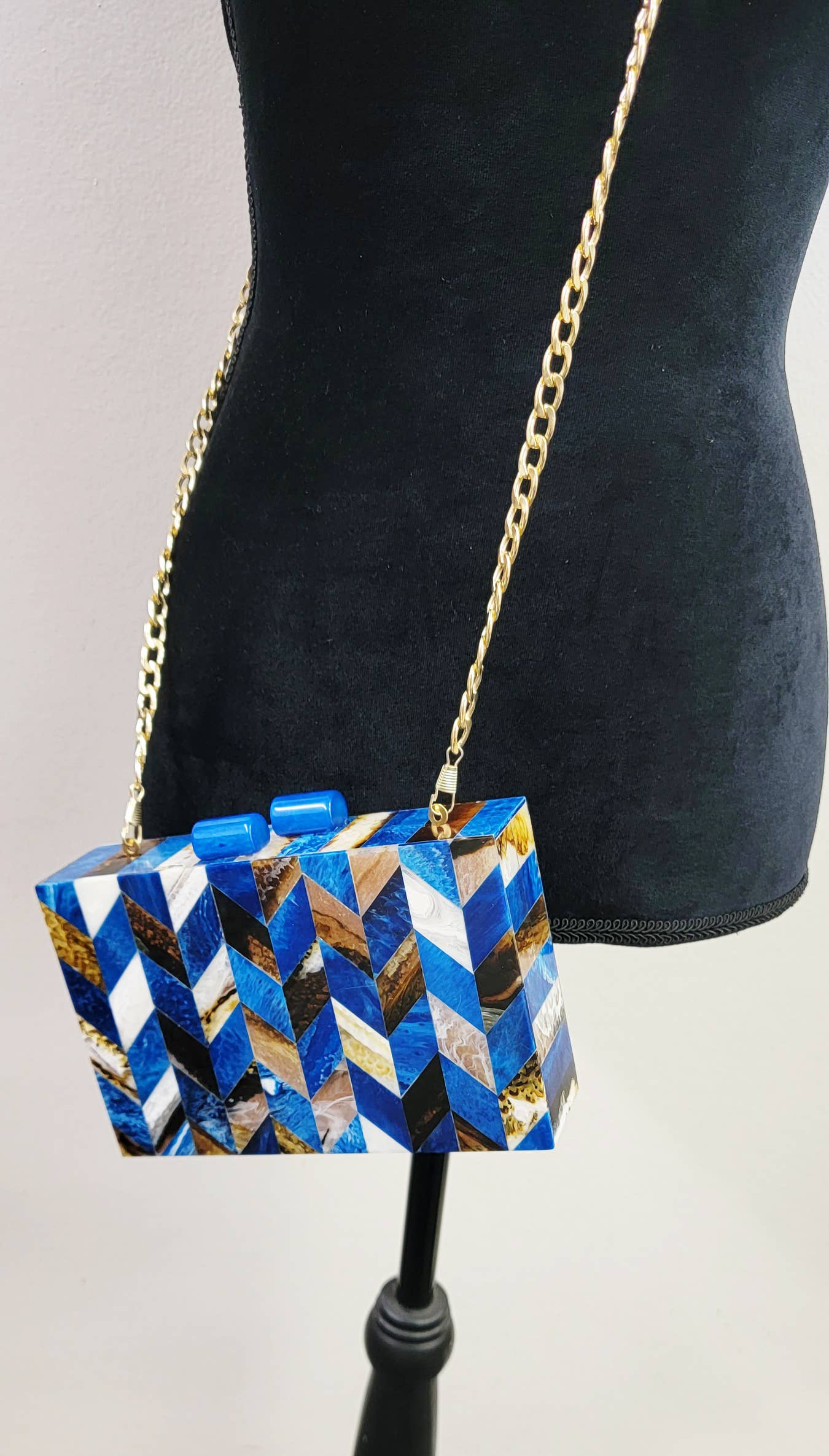 Ricki designs - Wholesale Clutch Bag - Women's - BOX BAG BLUE DIAMOND WOOD ACRYLIC INLAY3