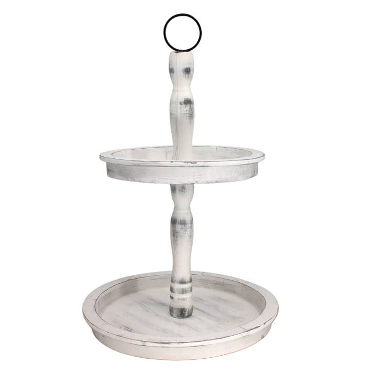 WT Collection - Wholesale Decorative Tray - White 2 Tier Tray