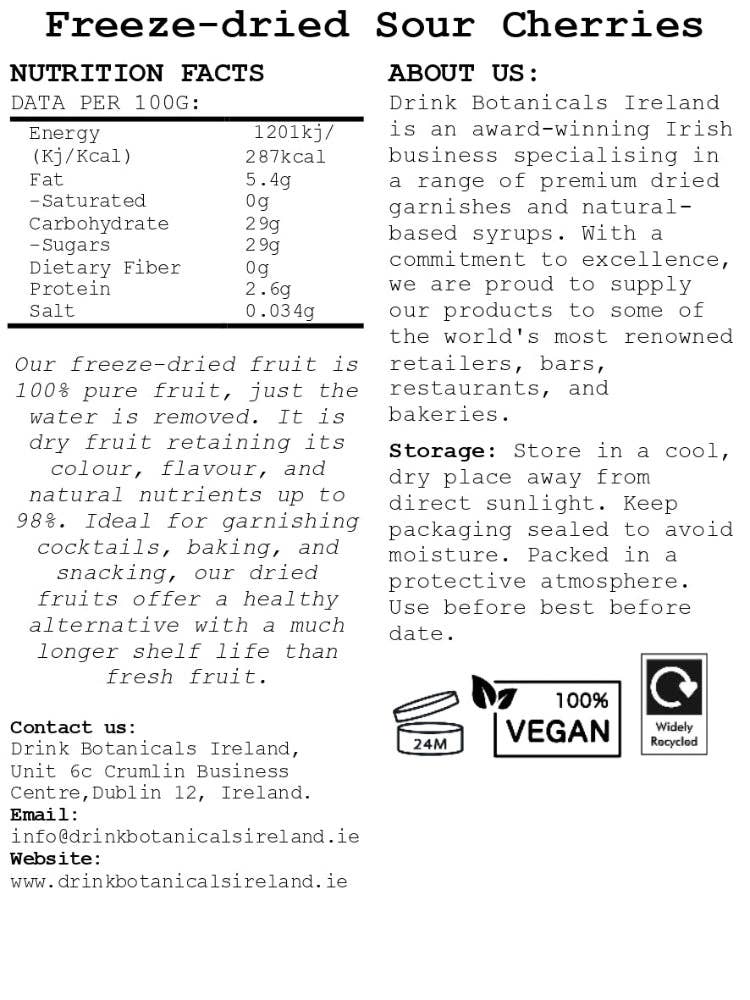 Drink Botanicals Ireland – Großhandel Getrocknete/dehydrierte Früchte – Gefriergetrocknete Sauerkirschen3