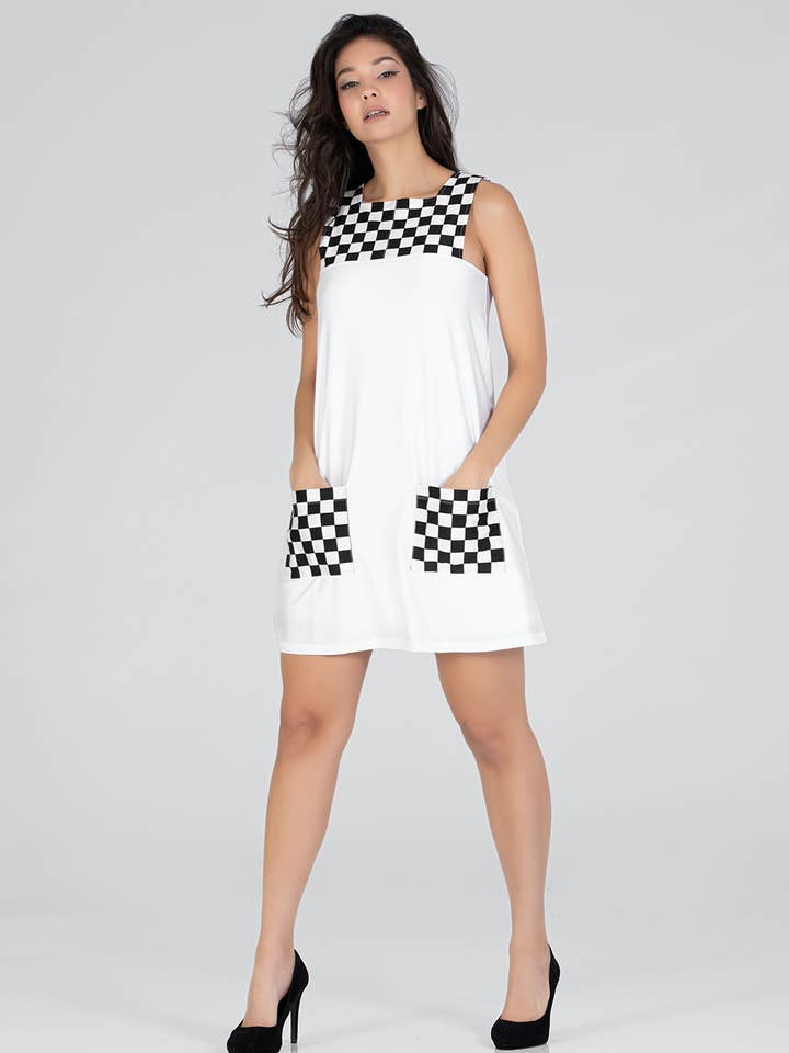 Women’s White & Quality Checkered Shift Dress for wholesale by Fever1 Fashion