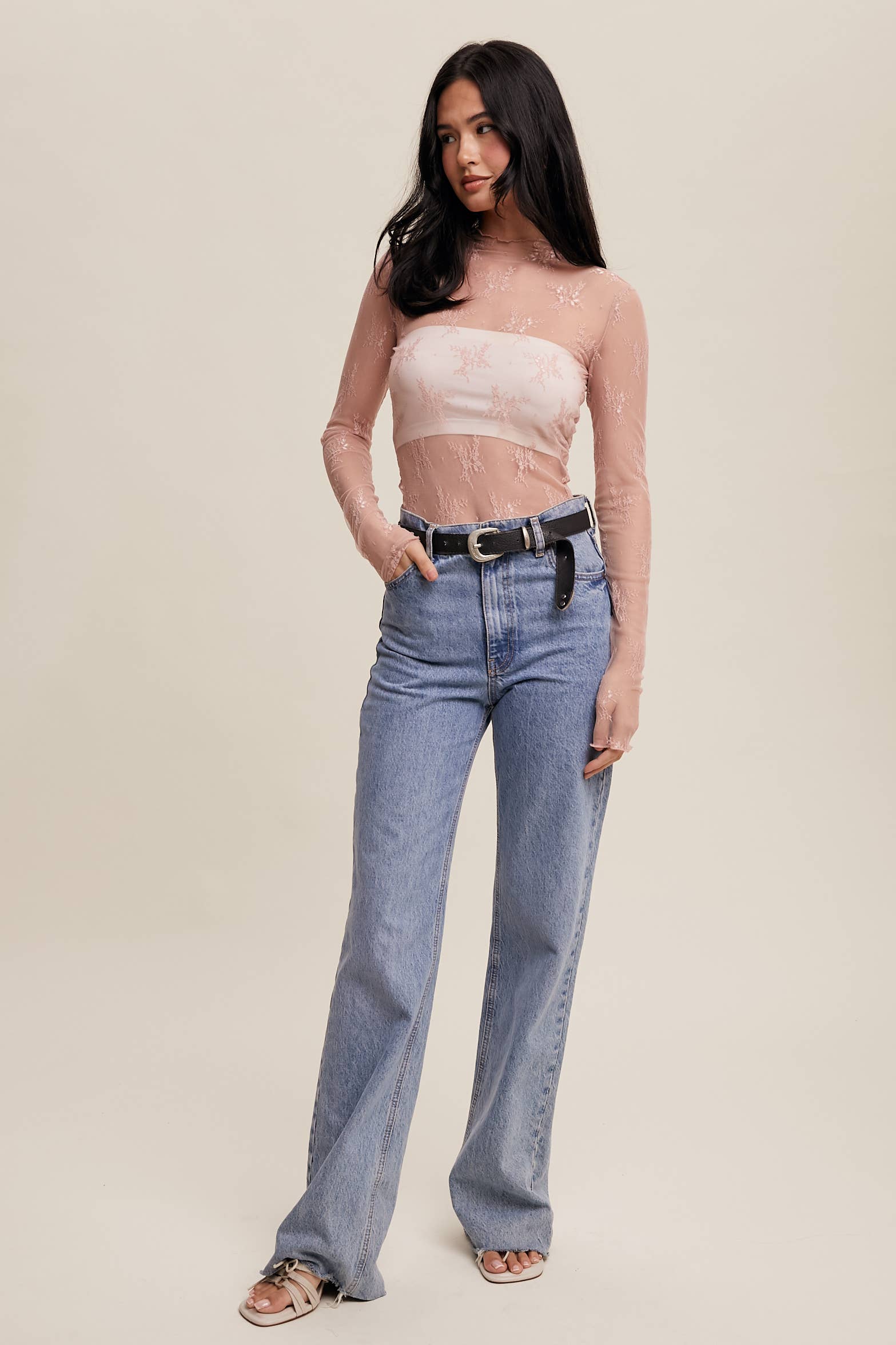 Listicle - Wholesale Blouse - Women's - Sheer Lace Long-Sleeve Top56