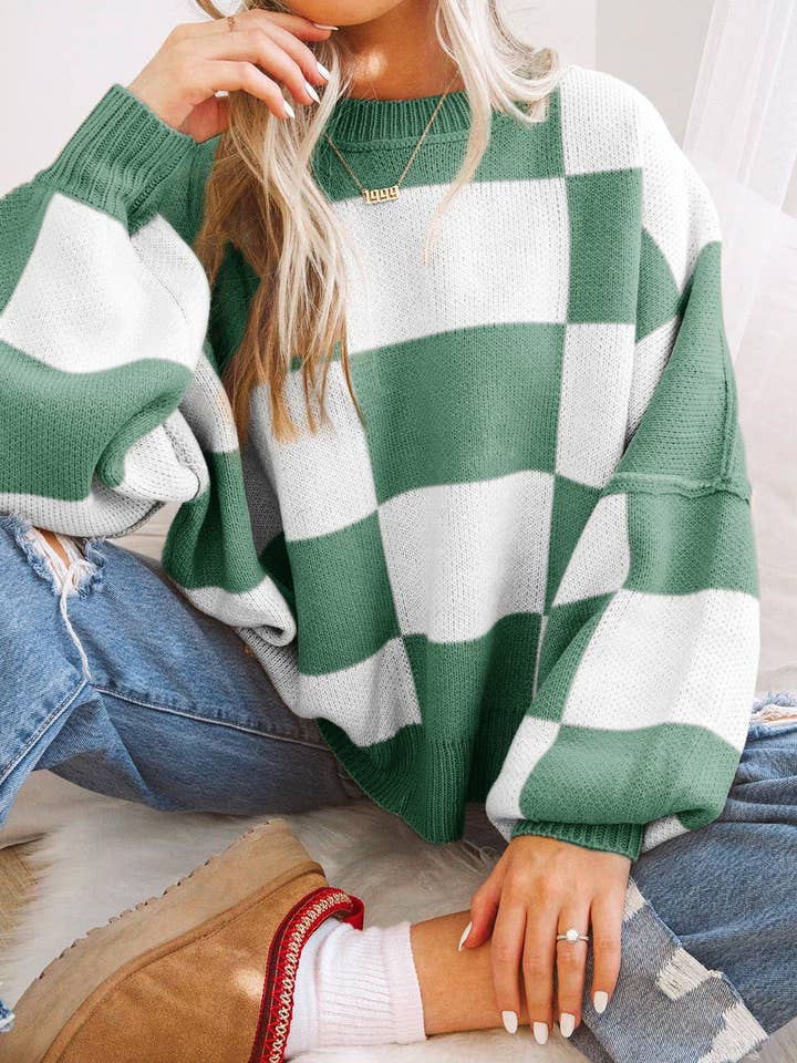 Soft AF Checkered Sweater for wholesale by Lillie + Co