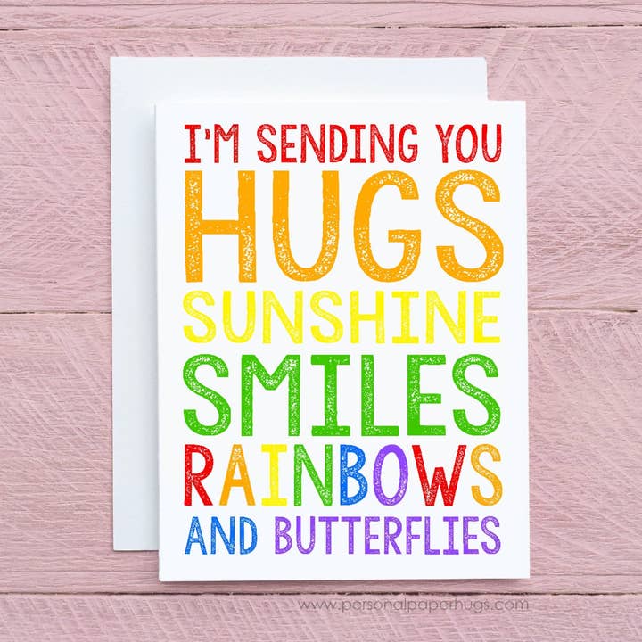 Je knuffels sturen - I Miss You Card - Denkend aan je kaart - Gewoon omdat kaart - Vriendschapskaart - Word snel goed - Rainbow Card voor wholesale door Personal Paper Hugs