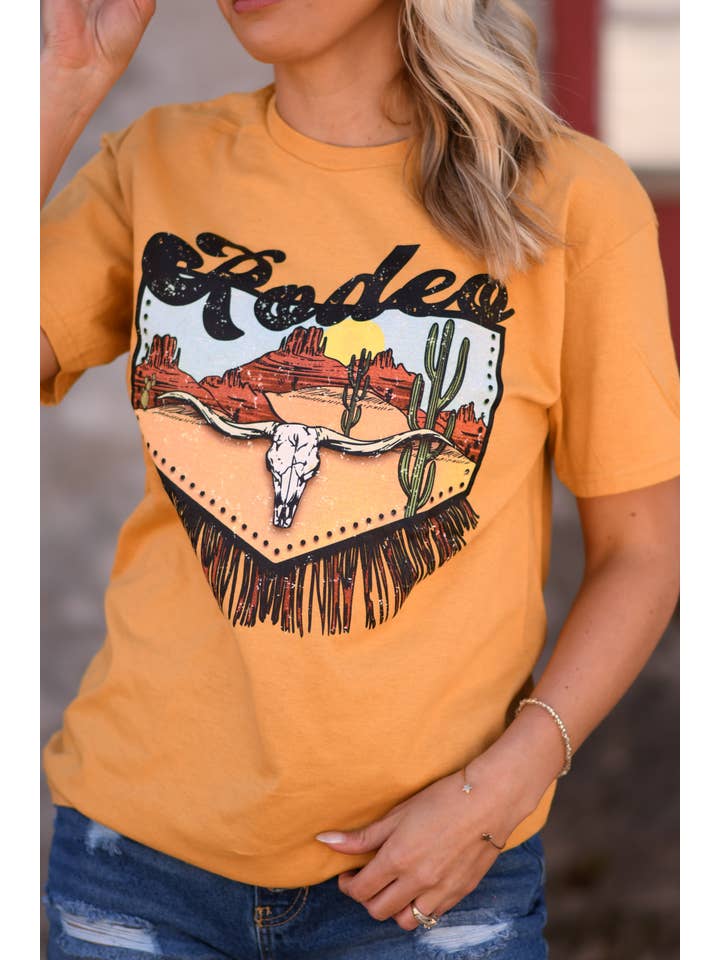 MUSTARD Rodeo Fringe tee for wholesale on Faire