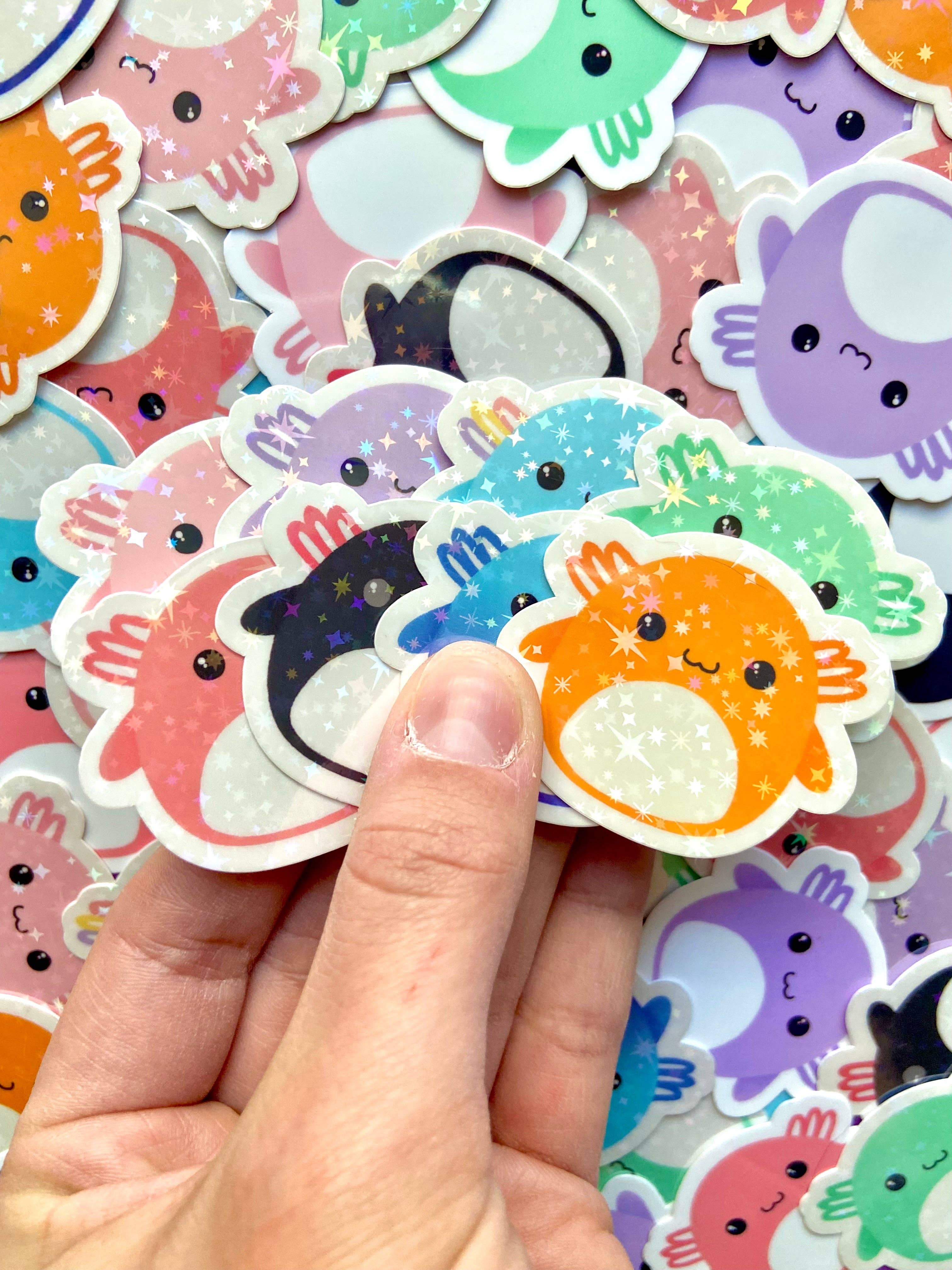 Hollandaize Art – wholesale Sticker – Mini Axolotl Squishmallow Sparkle Stickers6