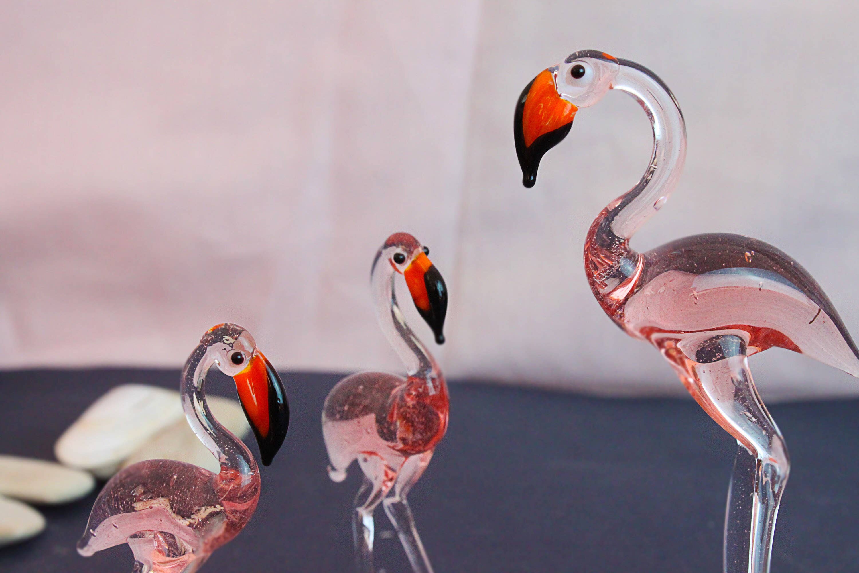 Adamodart - Wholesale Sculpture - Glass pink Flamingo sculpture set, lampwork miniature bird2