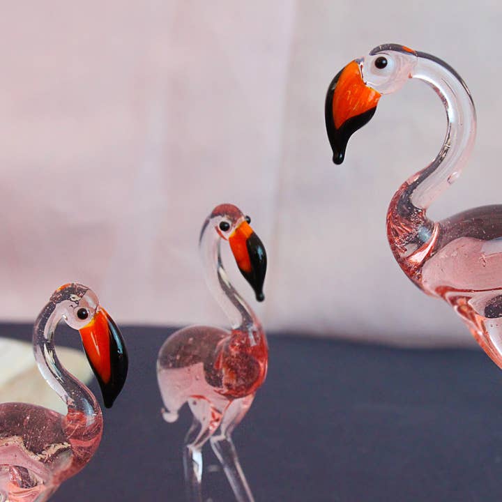 Adamodart - Wholesale Sculpture - Glass pink Flamingo sculpture set, lampwork miniature bird2