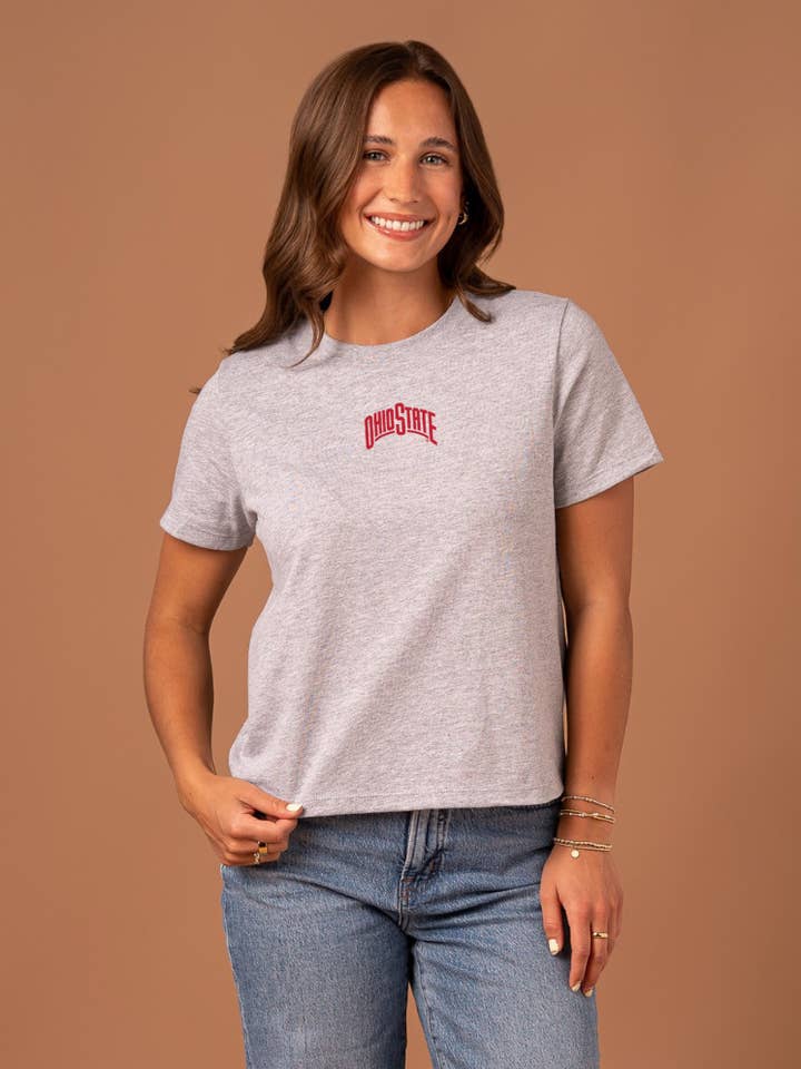 Ohio State Embroidered Boxy Tee for wholesale by Fan Girl Clothing