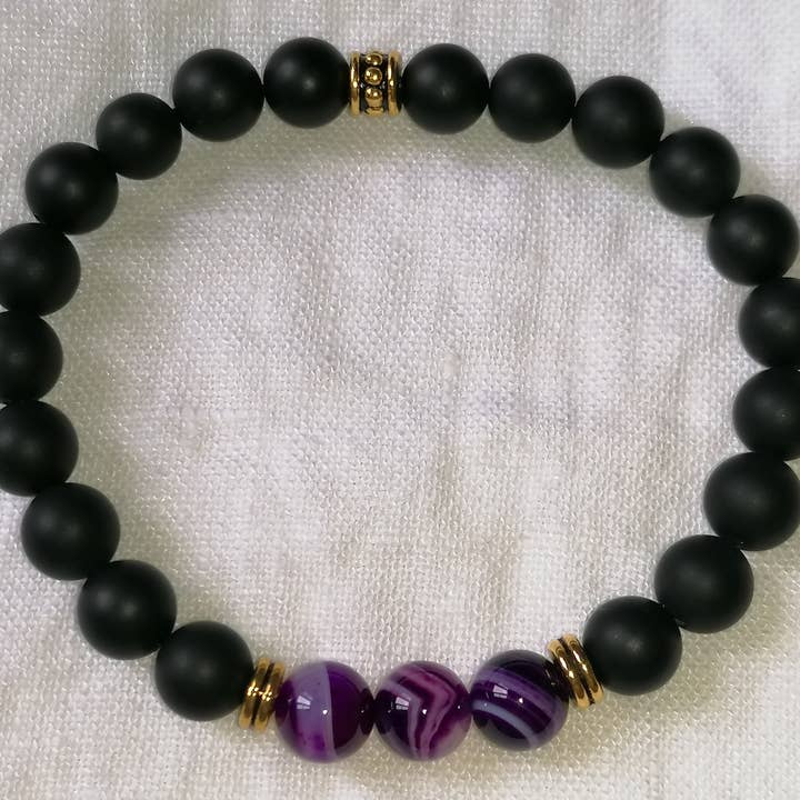 Pulseira de ágata preta e roxa por atacado de Blue Moon Bijoux