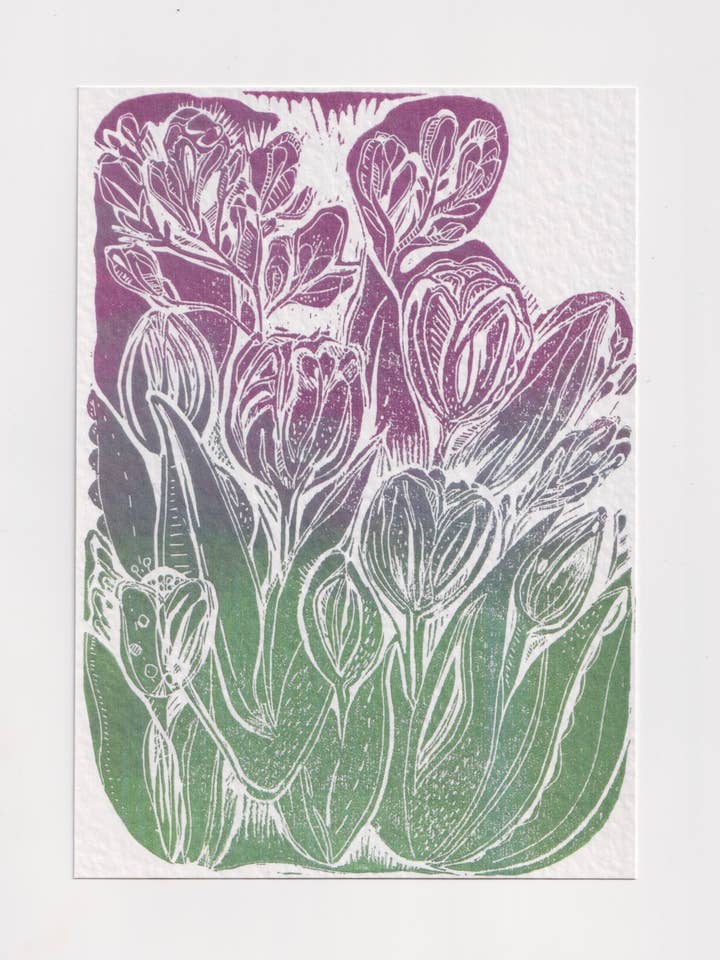Impressão artística Tulip Linocut A5 por atacado de Jenny Robson Design