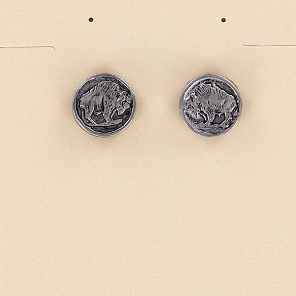 Nature Cast - Wholesale Stud/Post Earrings - 12348 Earring Post Buffalo Head Coin0