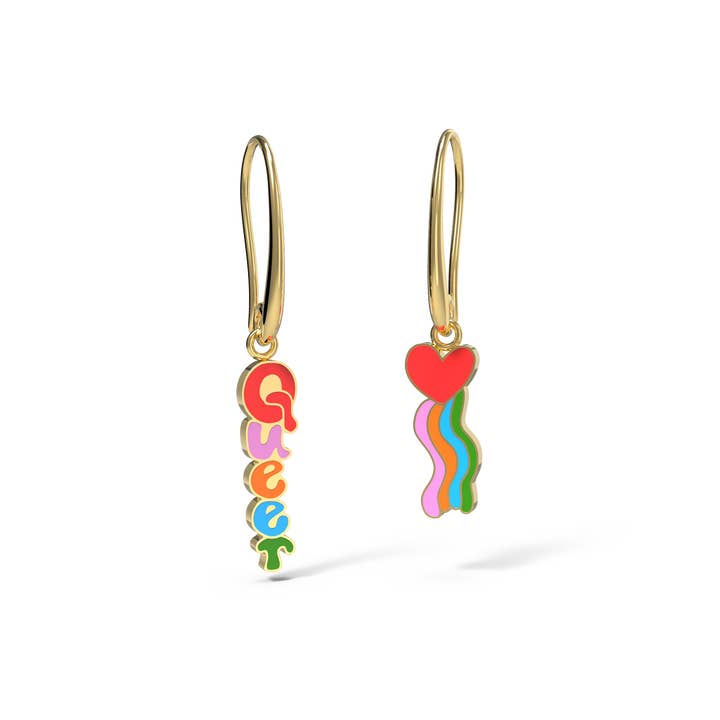 Yellow Owl Workshop - Wholesale Dangle Earrings - Queer Heart Earrings - Gold LGBTQ+ Pride Statement Jewelry