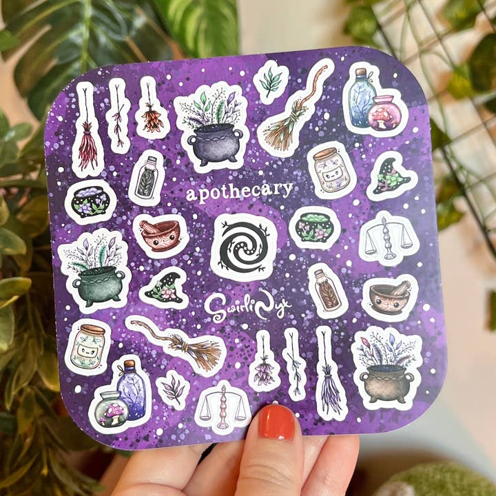 Purple Apothecary Sticker Sheet for wholesale by SwirliNyx