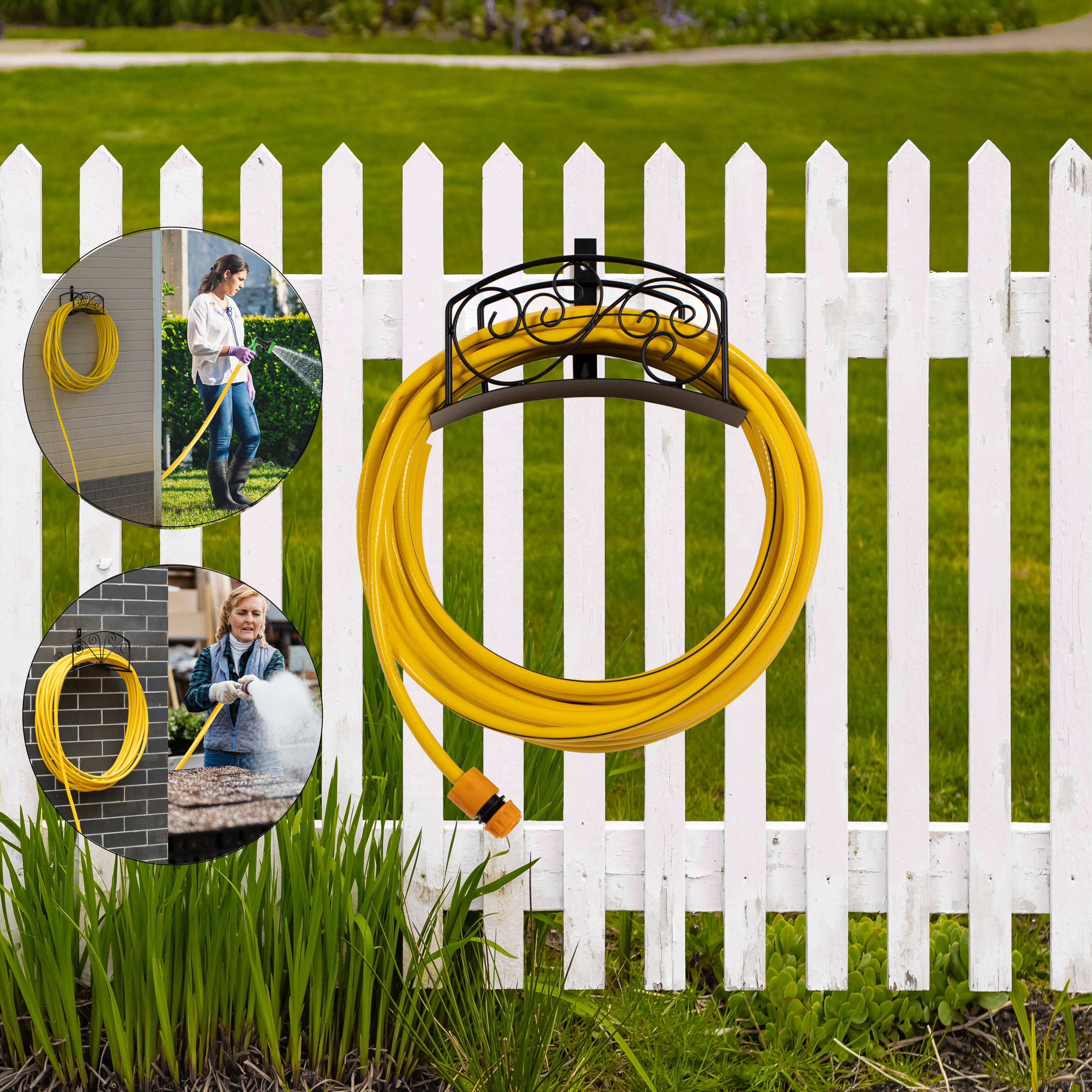 Quickway Imports - Wholesale Trellis - Metal Wall-Mount Hose Reel Heavy-Duty Water Hose Organizer5