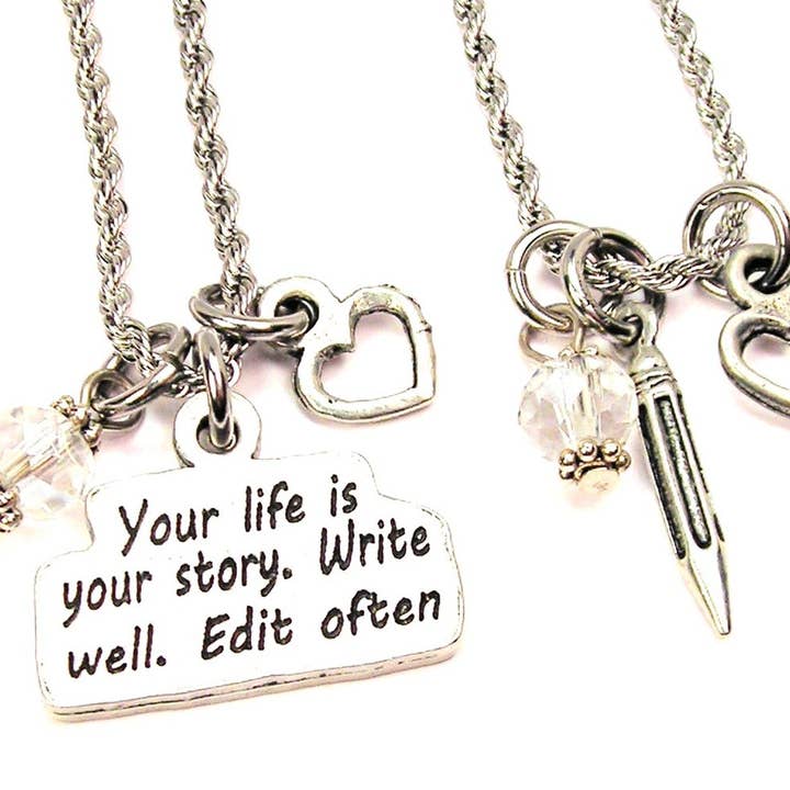 Your Life Is Your Story & Pencil Set Of Rope Chain Necklaces for wholesale by Chubby Chico Charms