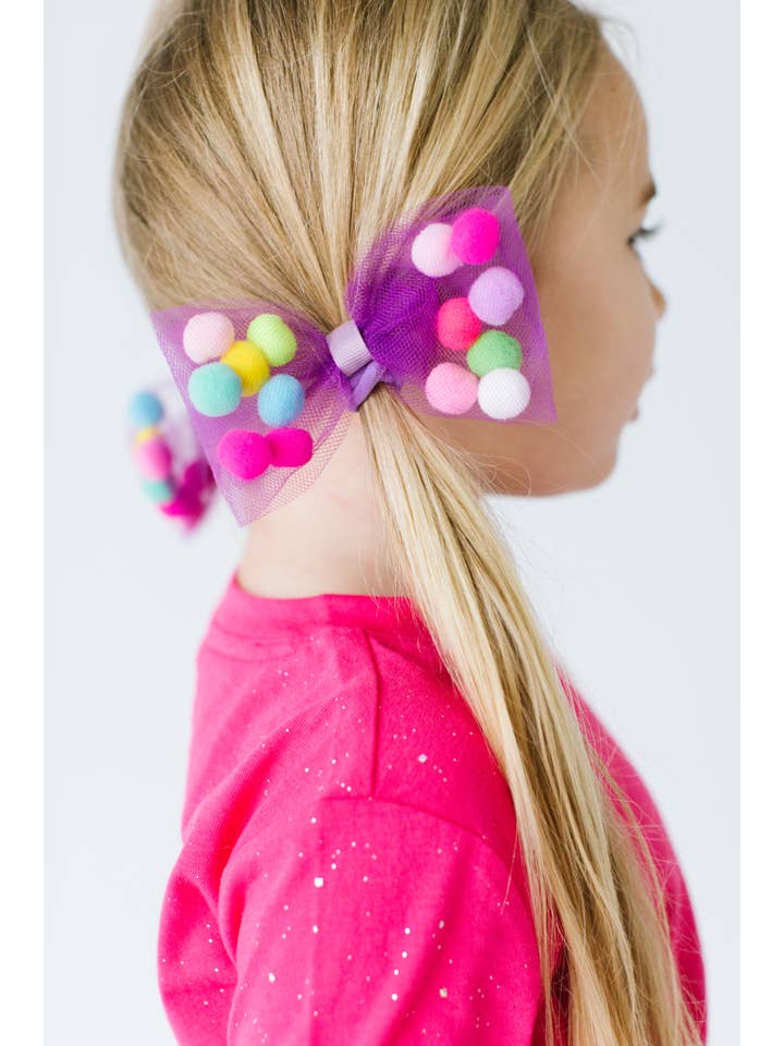 Tutu Joli LLC - Wholesale Tutu - Kids - Purple Kids Skirt | Pom Pom Tutu and Bow Hair Tie For Girls